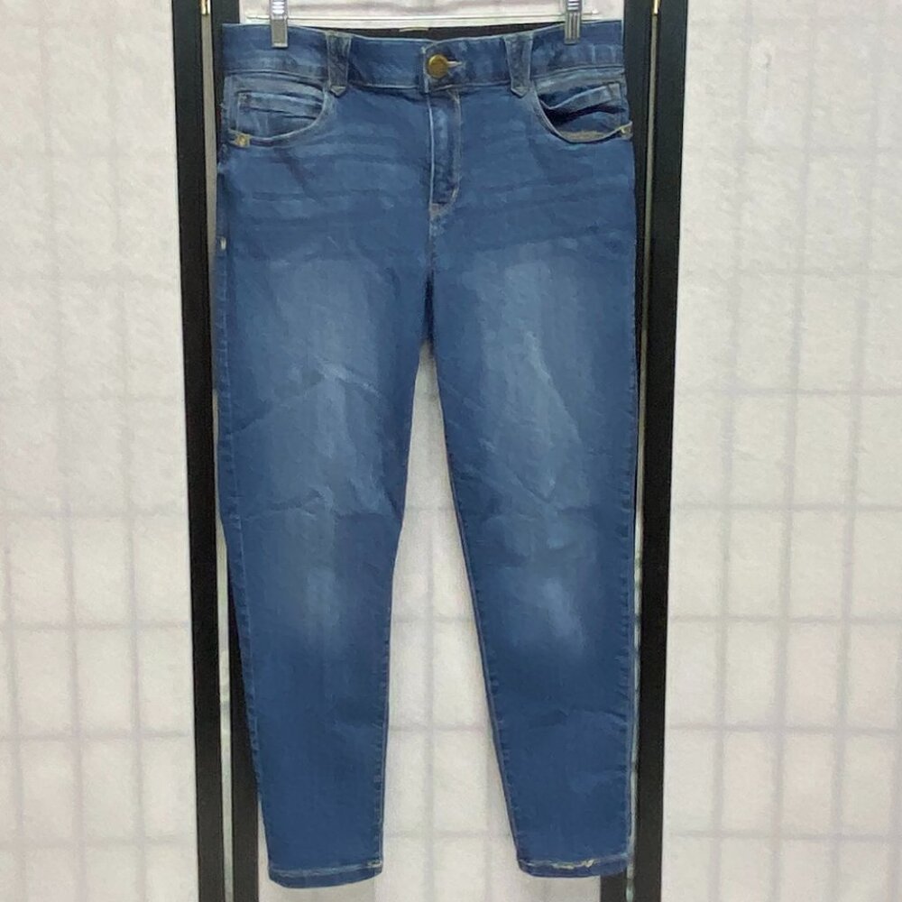 Democracy Mid Rise Ab-solution Ankle Skimmer Denim Blue Jeans Gold Buttons 10